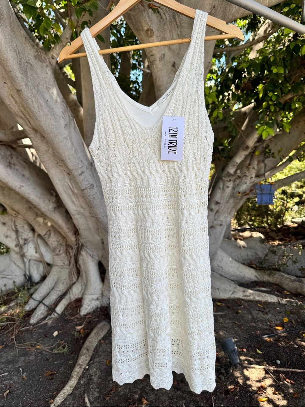 12th Tribe Ivory Crochet Knit Midi Dress Size Small NWT Boho Summer Vacation